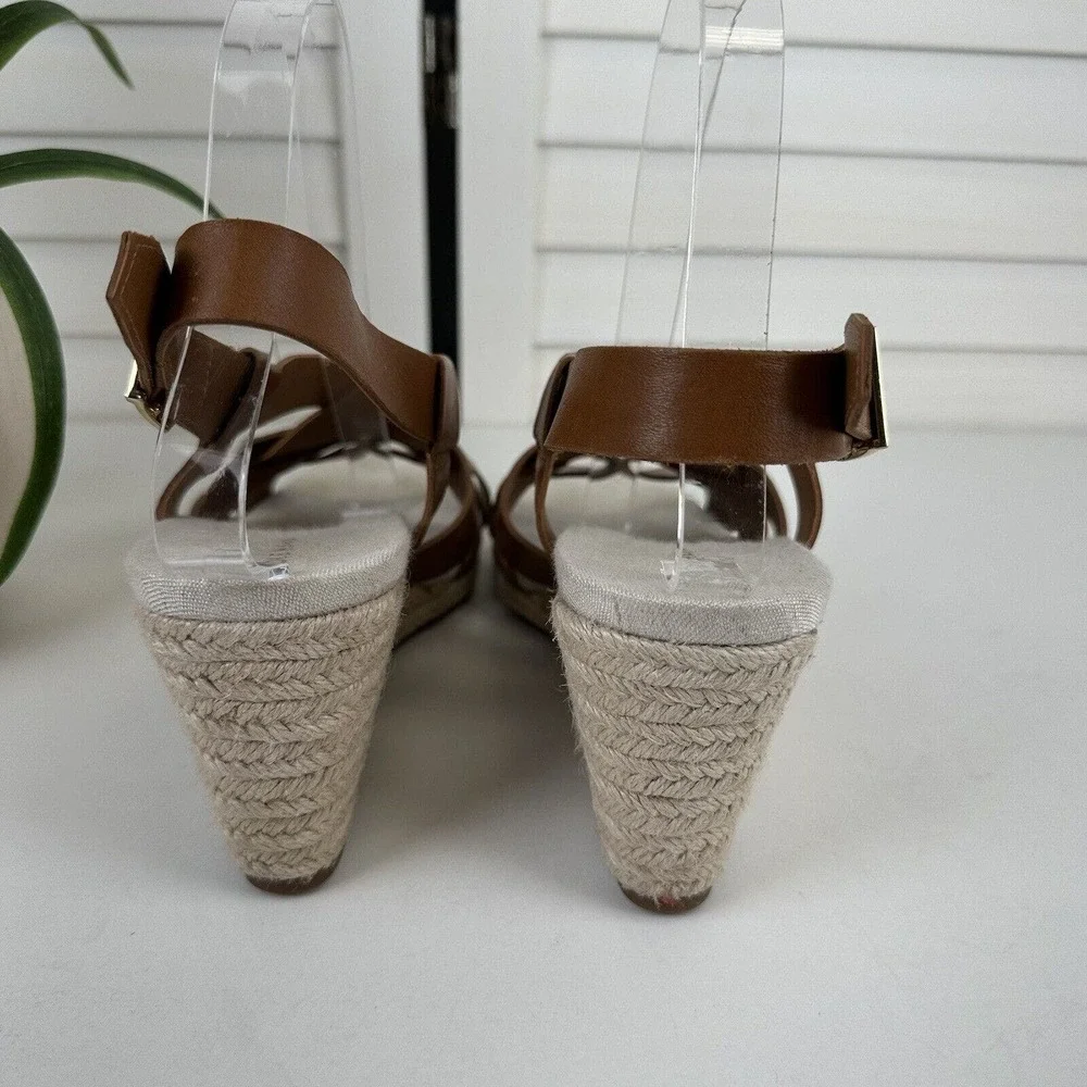 Cole Haan Grand 360 Crystal Espadrille Wedge Sandals Brown Leather Shoes Size 8B